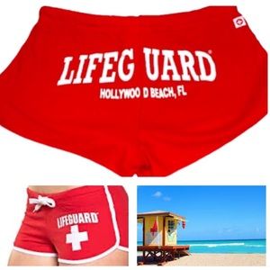 Hollywood Beach Short Lifeguard Statement Shorts High Cut Red White Women XLARGE